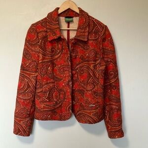 Geiger Orange Paisley Pure New Wool Button Jacket
